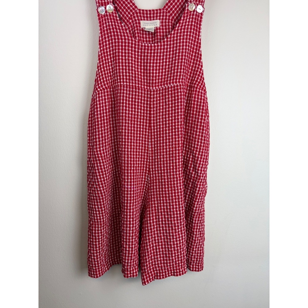 Express Vintage Gingham Romper M Red White Checkered 90s Cottagecore Picnic - Picture 4 of 7